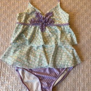 Girls Jantzen Tankini Purple/aqua w/silver stars. Halter strap. No wear. Size 10